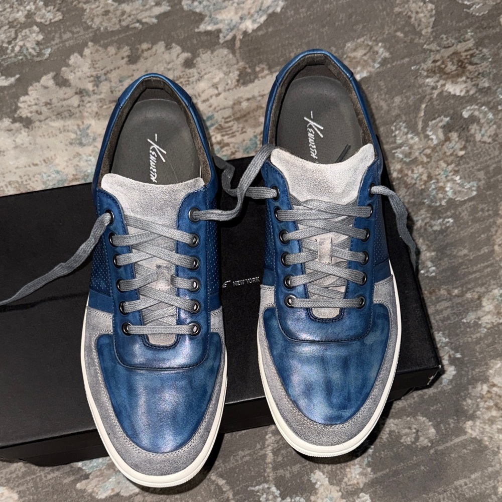 Kenneth Cole Men's Blue Leather & Gray Suede Shoes - Picture 9 of 10